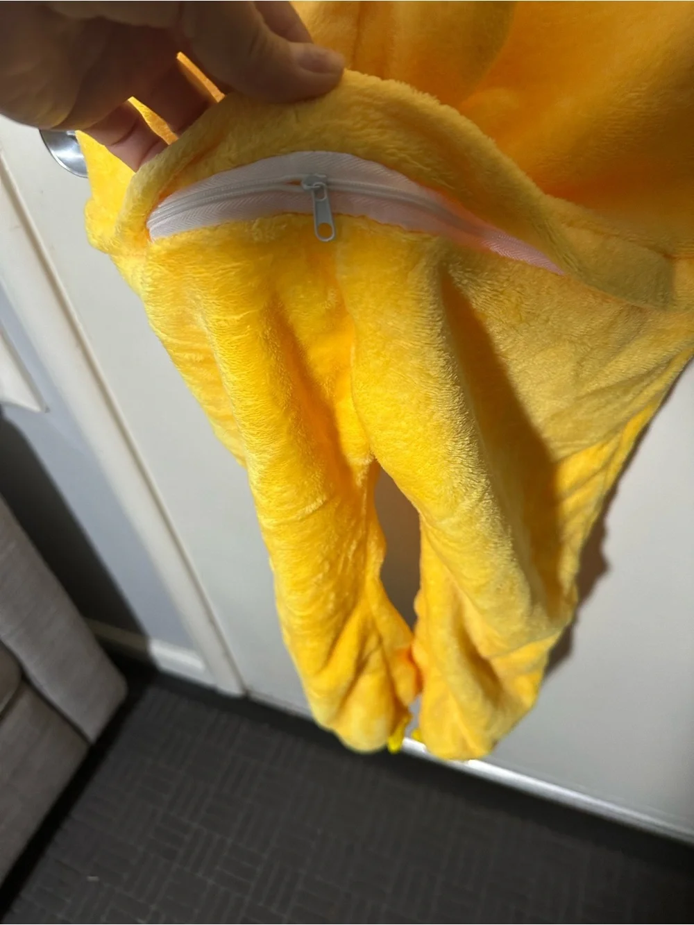 Yellow Plush Hooded Kids One-Piece with Face Hood
